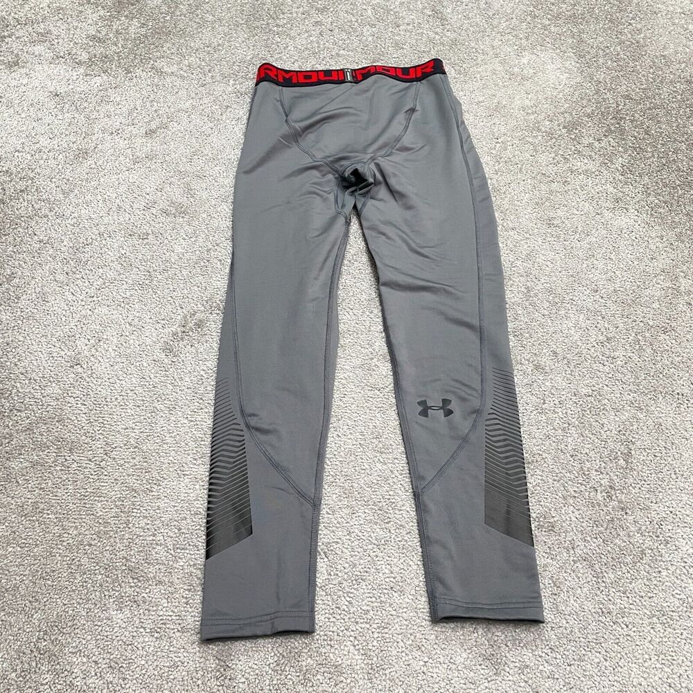Under Armour Fitted Compression Cold Gear Pants Boys Large Gray Active Athletic